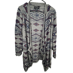 Lucky Brand Aztec Tribal Print Boho Draped Cardigan Sweater